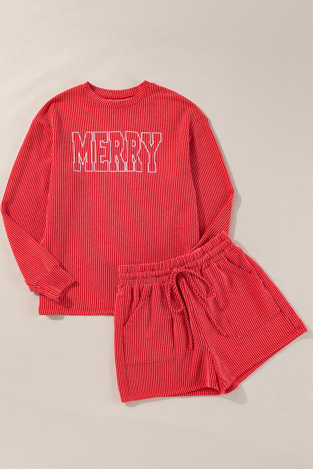 MERRY Round Neck Long Sleeve Top and Shorts Lounge Set, image 14