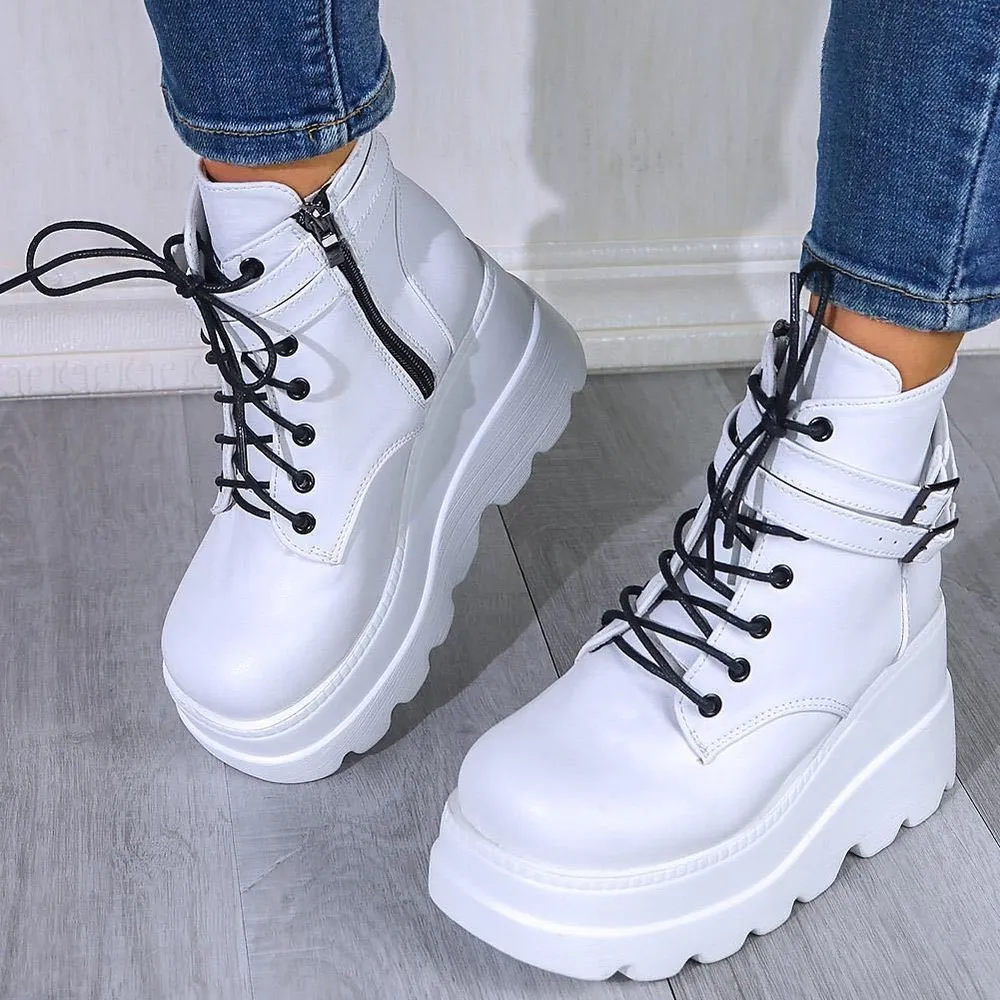 PU Leather Lace-Up Wedge Boots, image 6