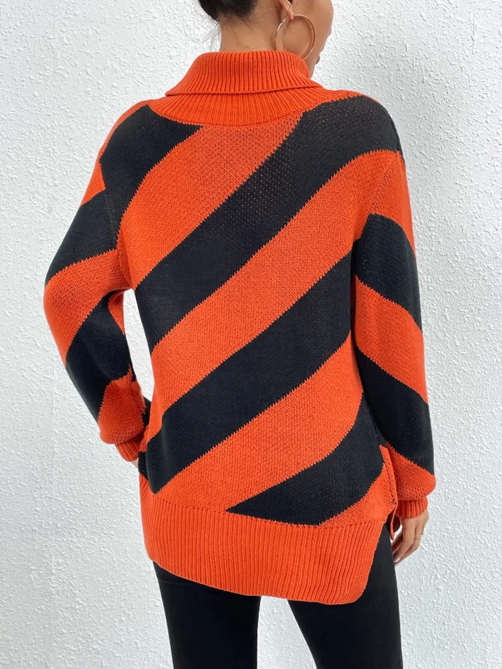 Striped Turtleneck Dropped Shoulder Sweater, image 3
