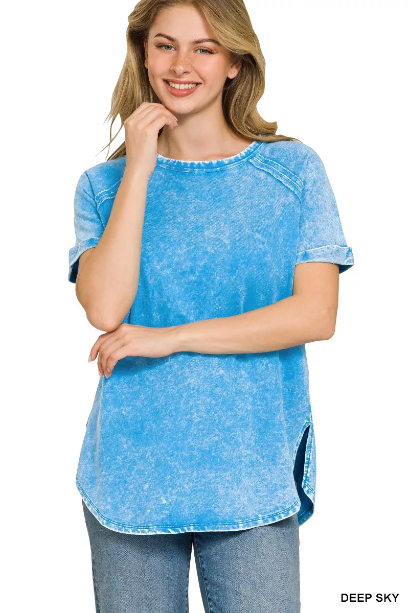 French Terry Washed Curved Hem Top