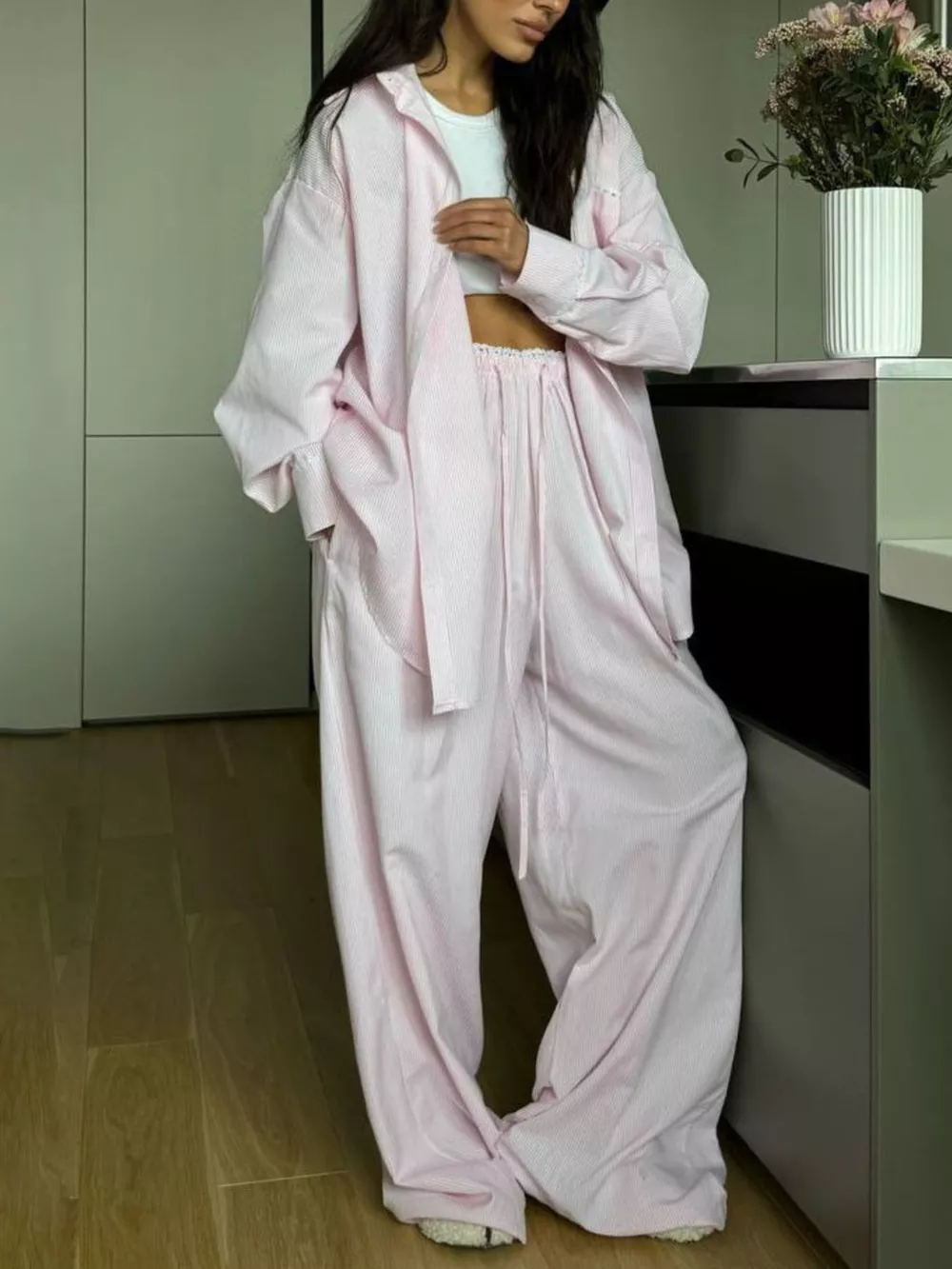 Relaxed Fit Long Sleeve Shirt and Pants Set, image 5