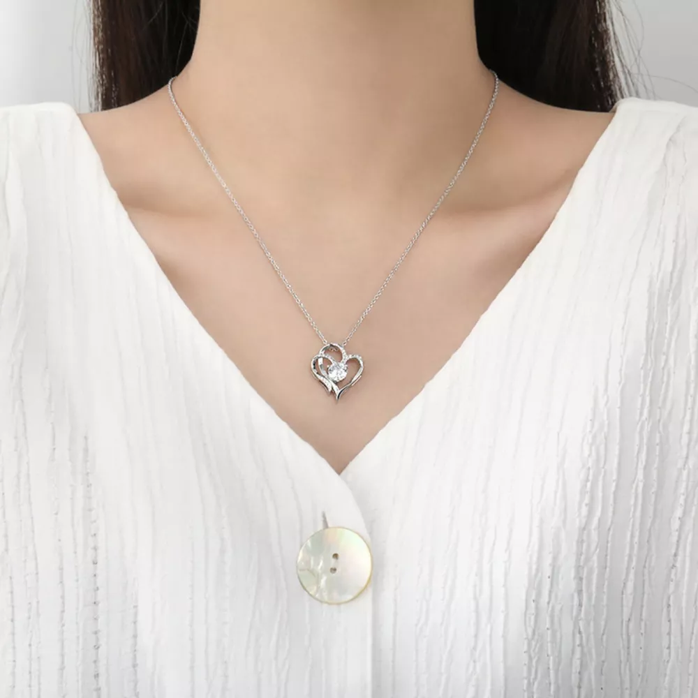 925 Sterling Silver Zircon Heart Necklace, image 4