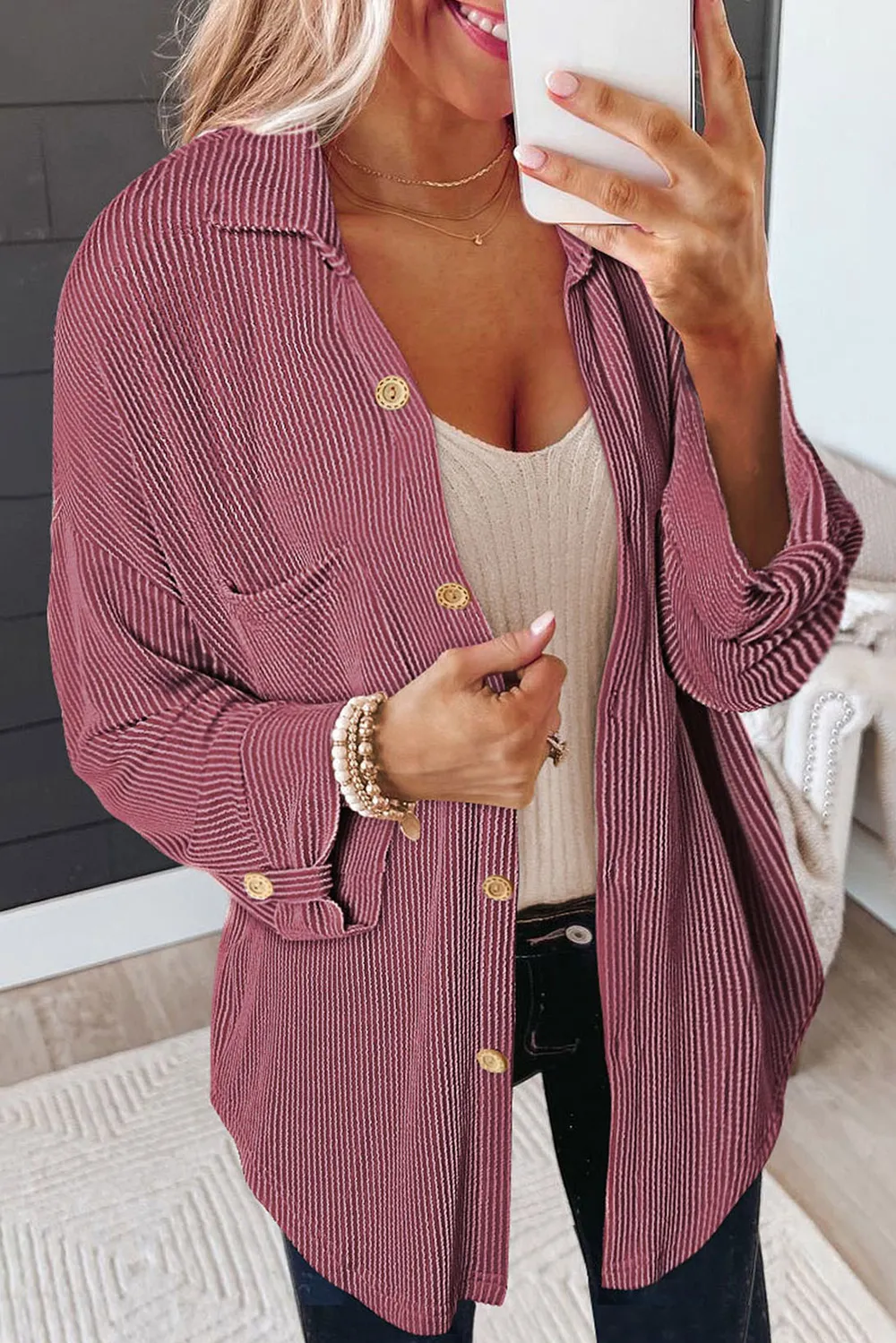 Striped Collared Neck Long Sleeve Shirt, image 17