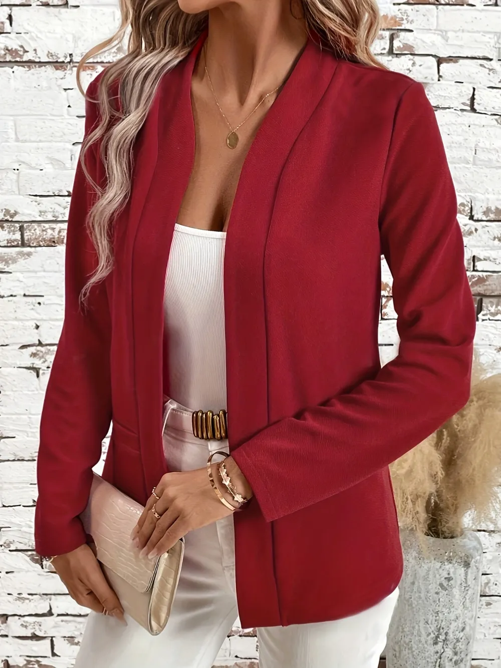 Solid Color Open Front Long Sleeve Cardigan, image 4