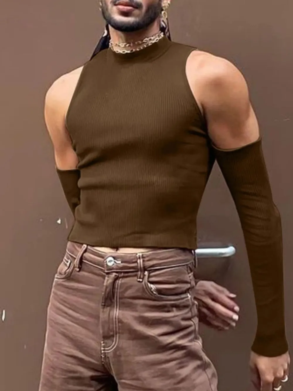 Men's Full Size Mock Neck Cold Shoulder T-Shirt Plus Size, image 6