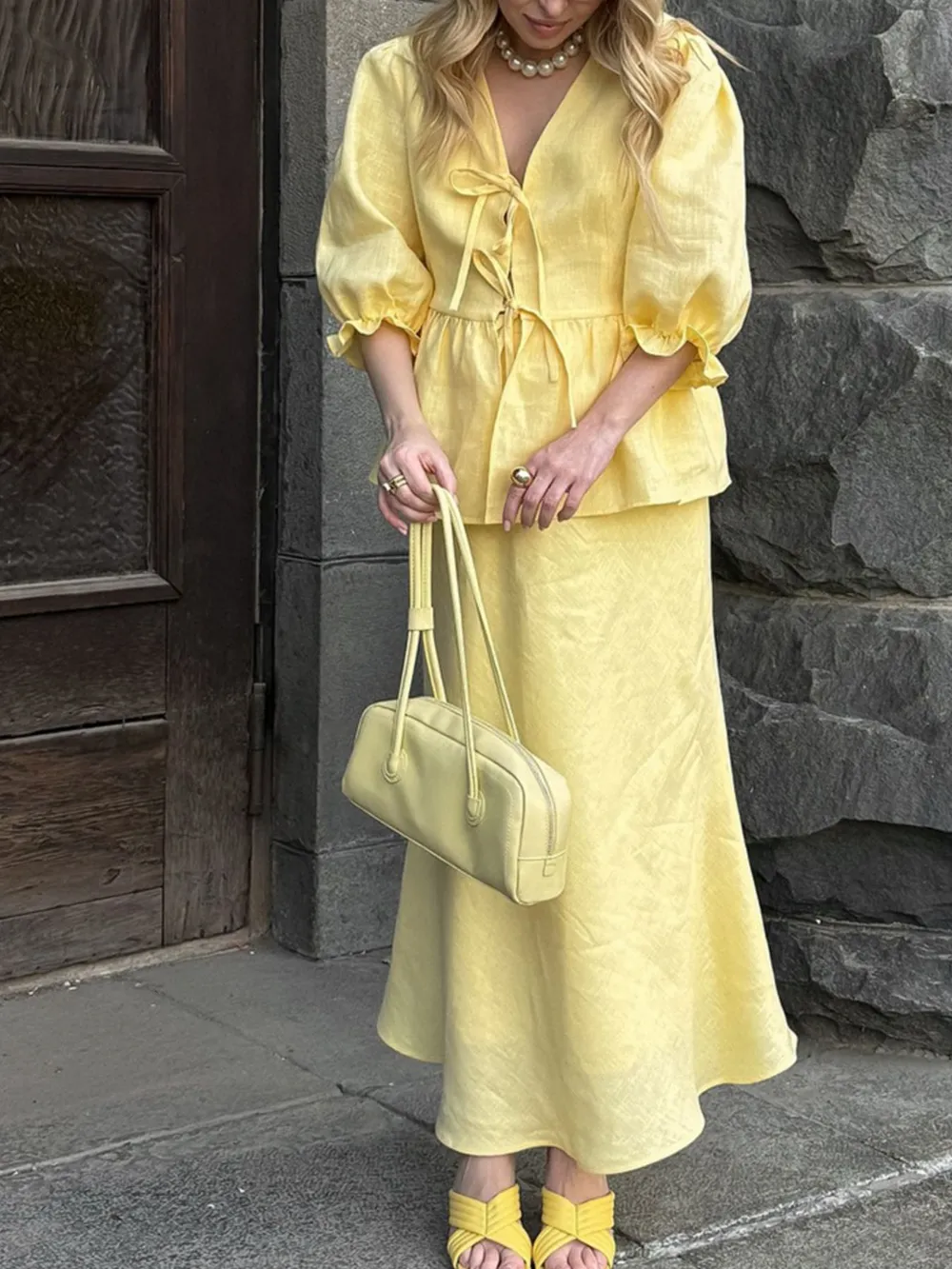 Tie Front Peplum Top and Skirt Set, image 6