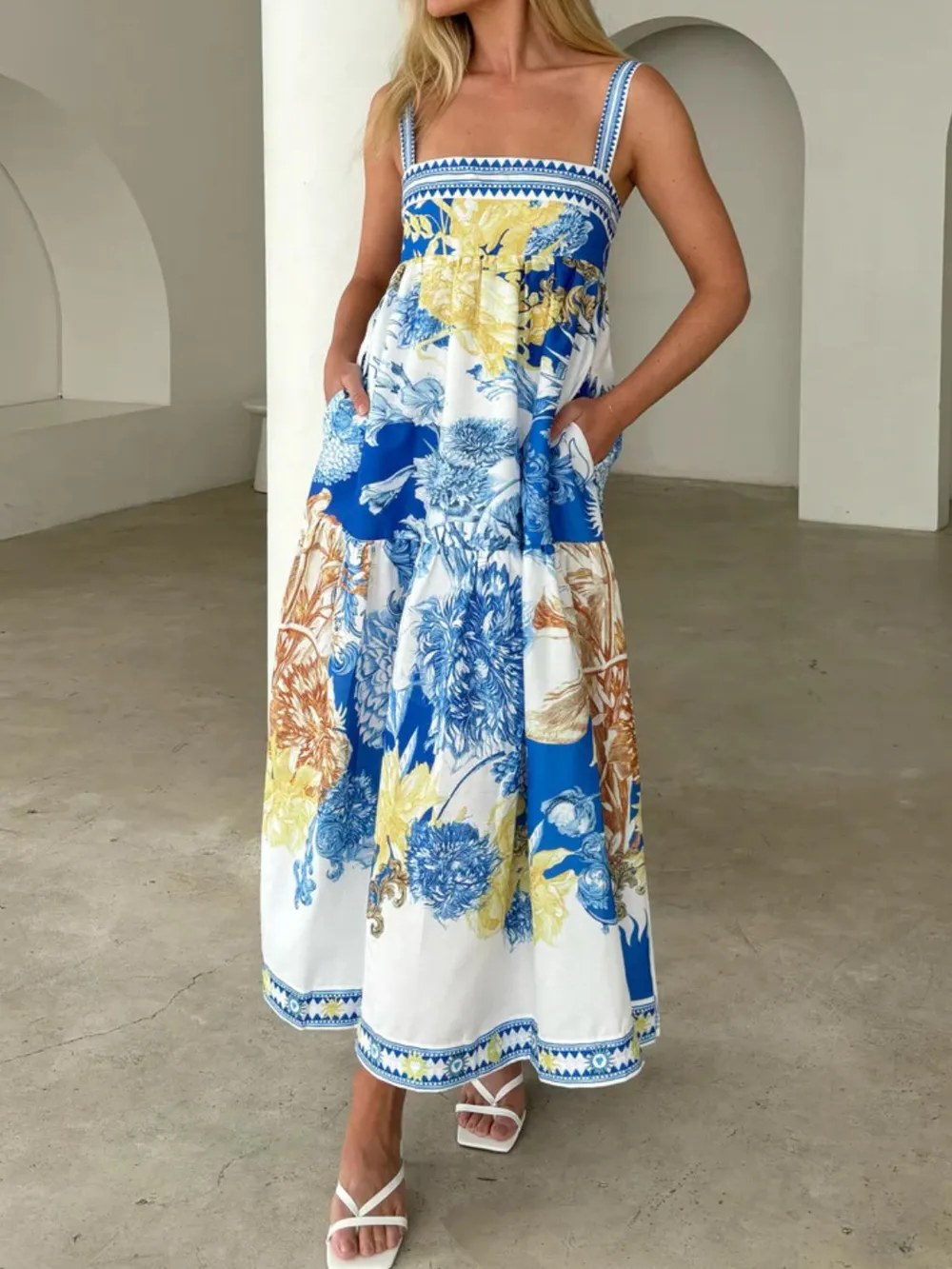 Pocketed Printed Sleeveless Cami Dress, image 14