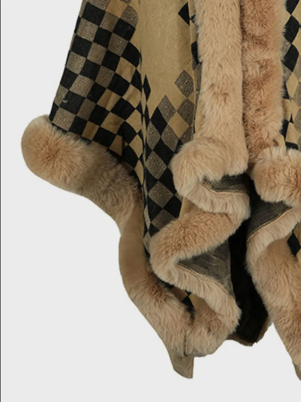 Fuzzy Checkered Long Sleeve Poncho, image 7