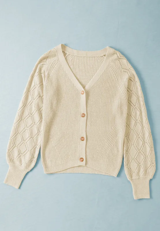 Openwork V-Neck Button Up Cardigan, image 13