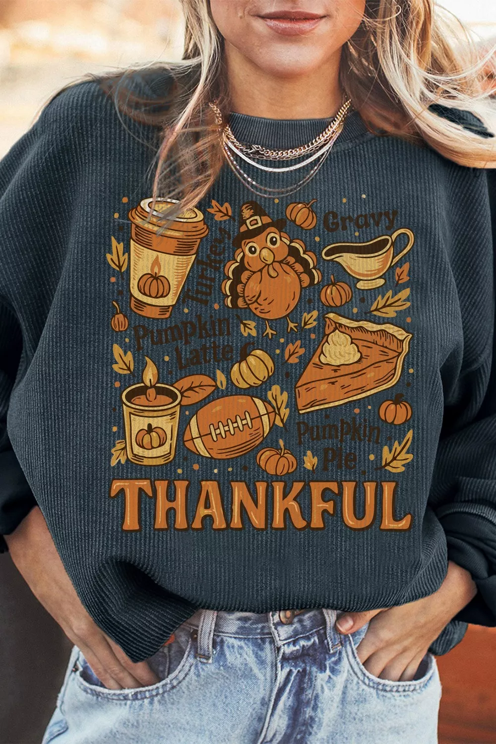 Thankful Thanksgiving Graphic Long Sleeve Sweatshirt, image 4