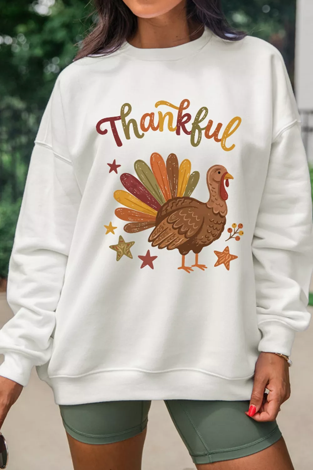 Thankful Turkey Graphic Crewneck Pullover Sweatshirt, image 2