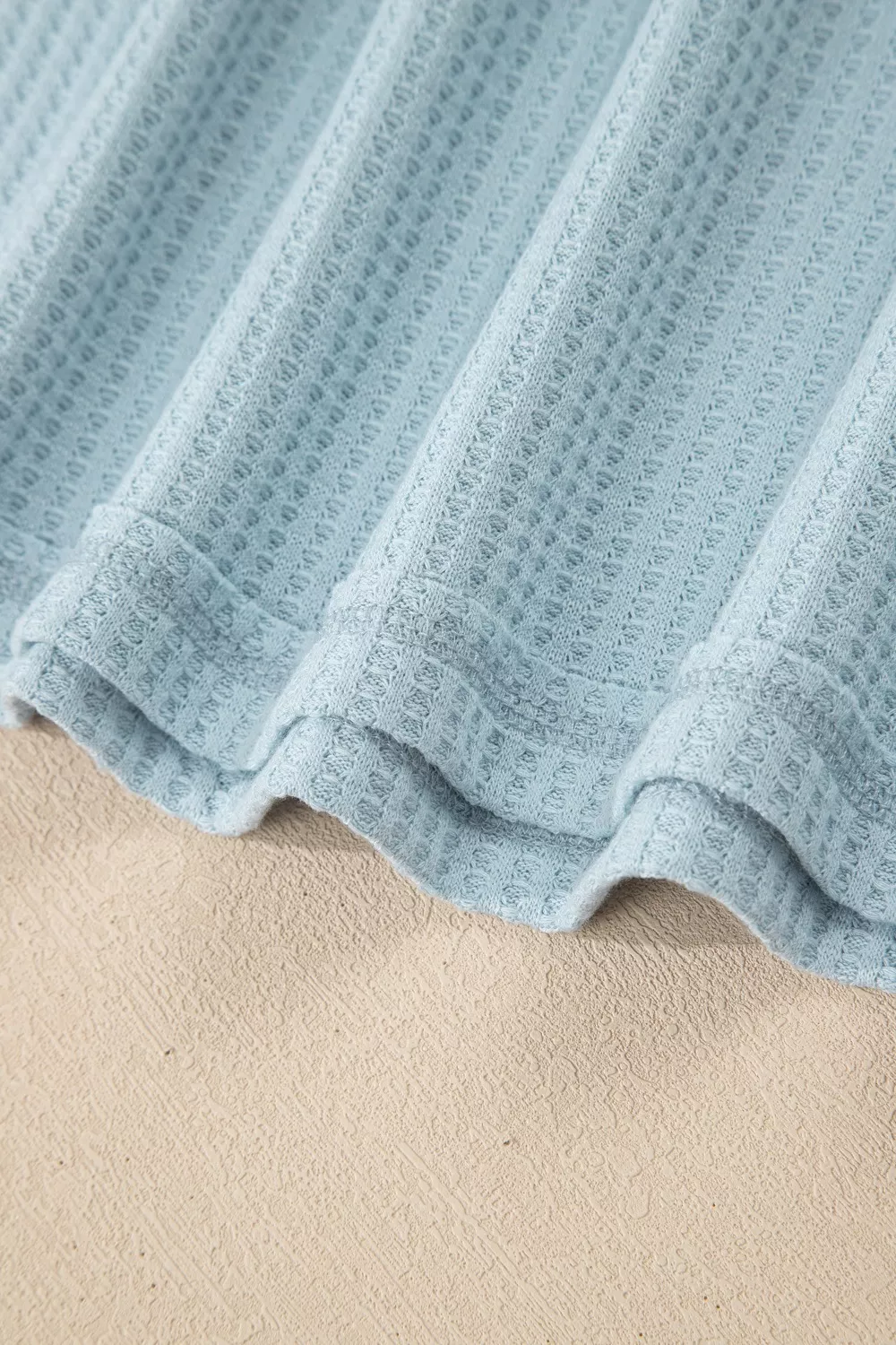 Floral Lace Sleeve Patchwork Waffle Fake Two-Piece Top, image 9