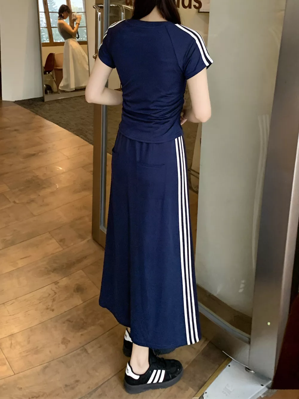 Striped Round Neck Tee and Skirt Set, image 4