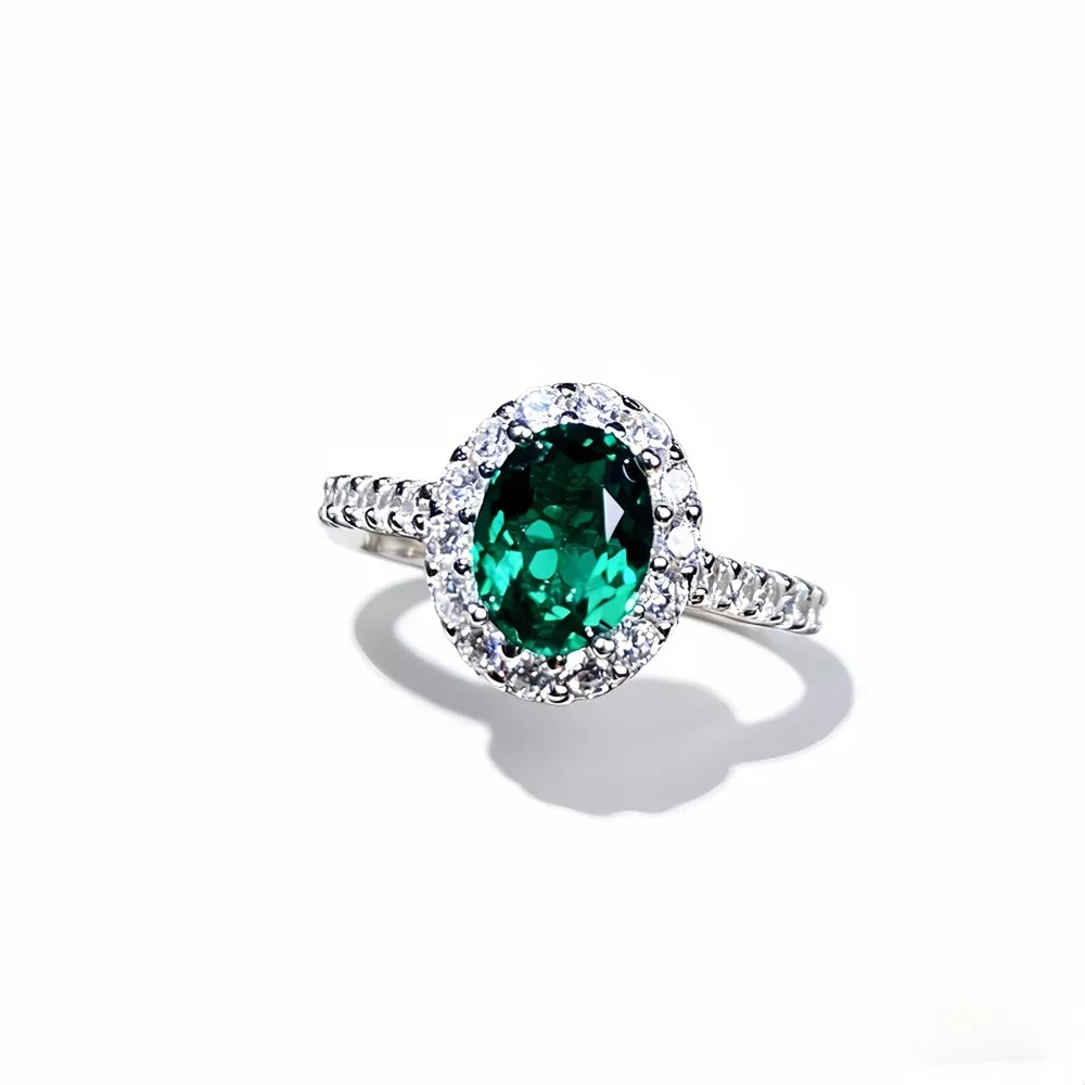 925 sterling Silver Oval Cut Synthetic Emerald Ring, image 8