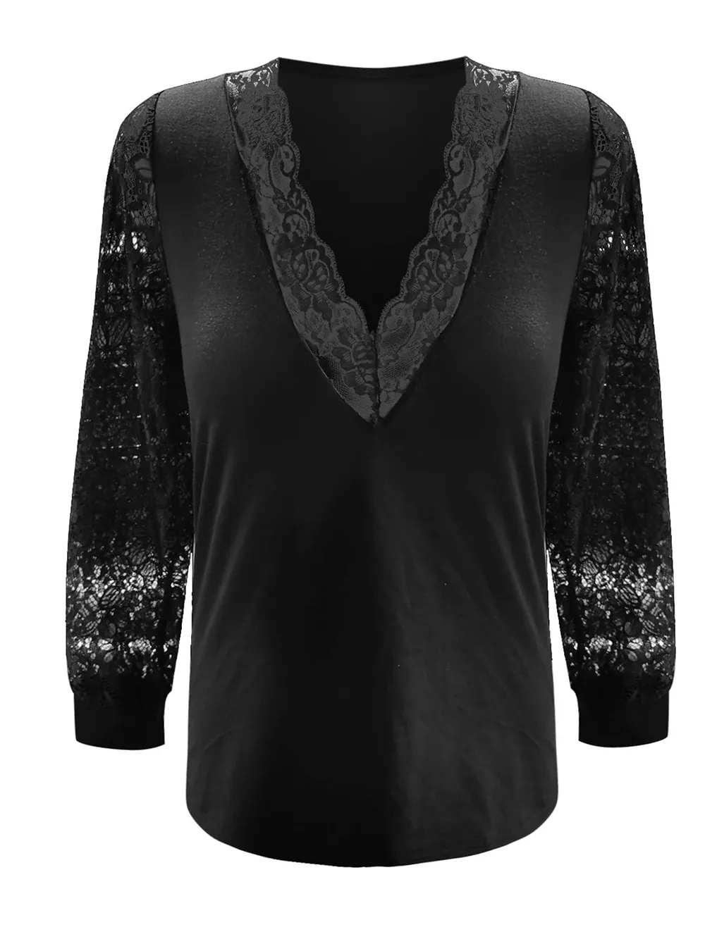 Full Size Lace Detail V-Neck Long Sleeve Blouse, image 2