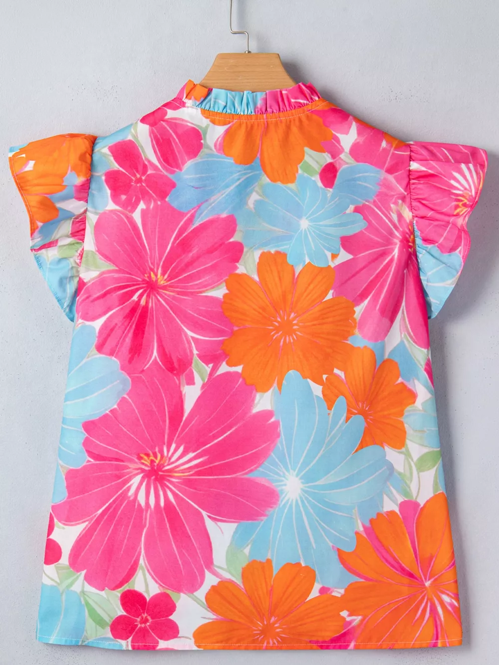 Flower Printed Tie V Neck Ruffle Trim Sleeveless Blouse, image 4