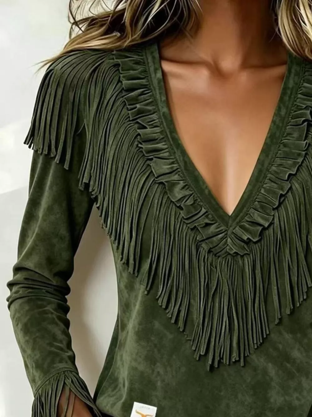 Fringed V-Neck Blouse, image 8