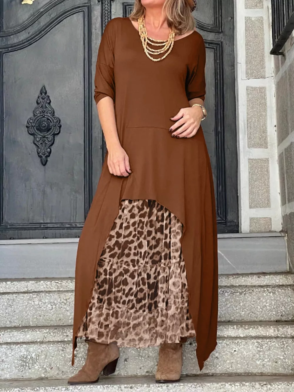 Plus Size Leopard Print Asymmetrical Hem Midi Dress, image 8