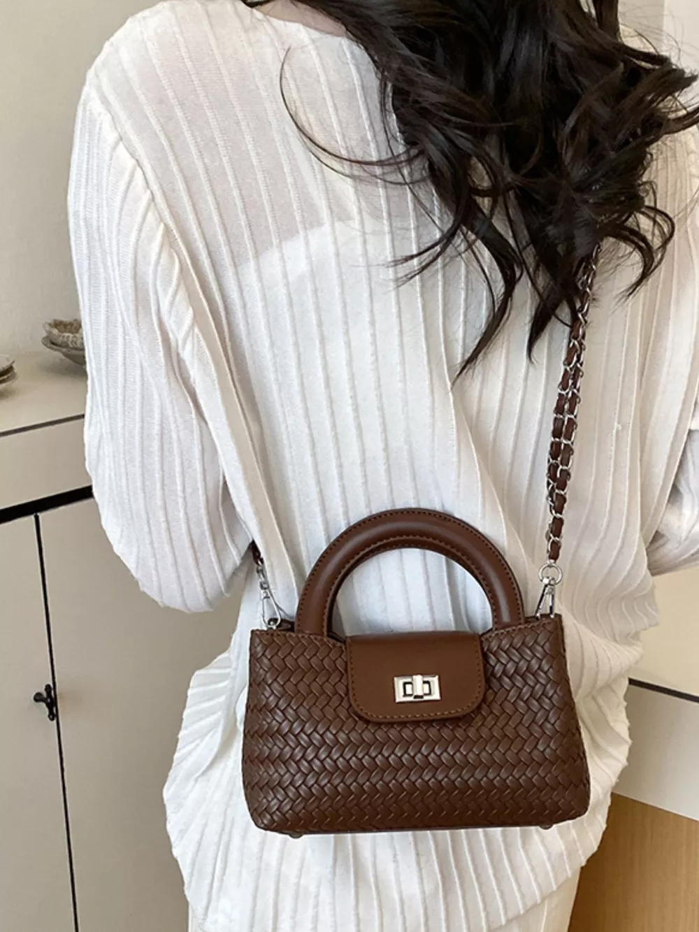 Woven Texture Crossbody Bag with Chain Strap, image 7