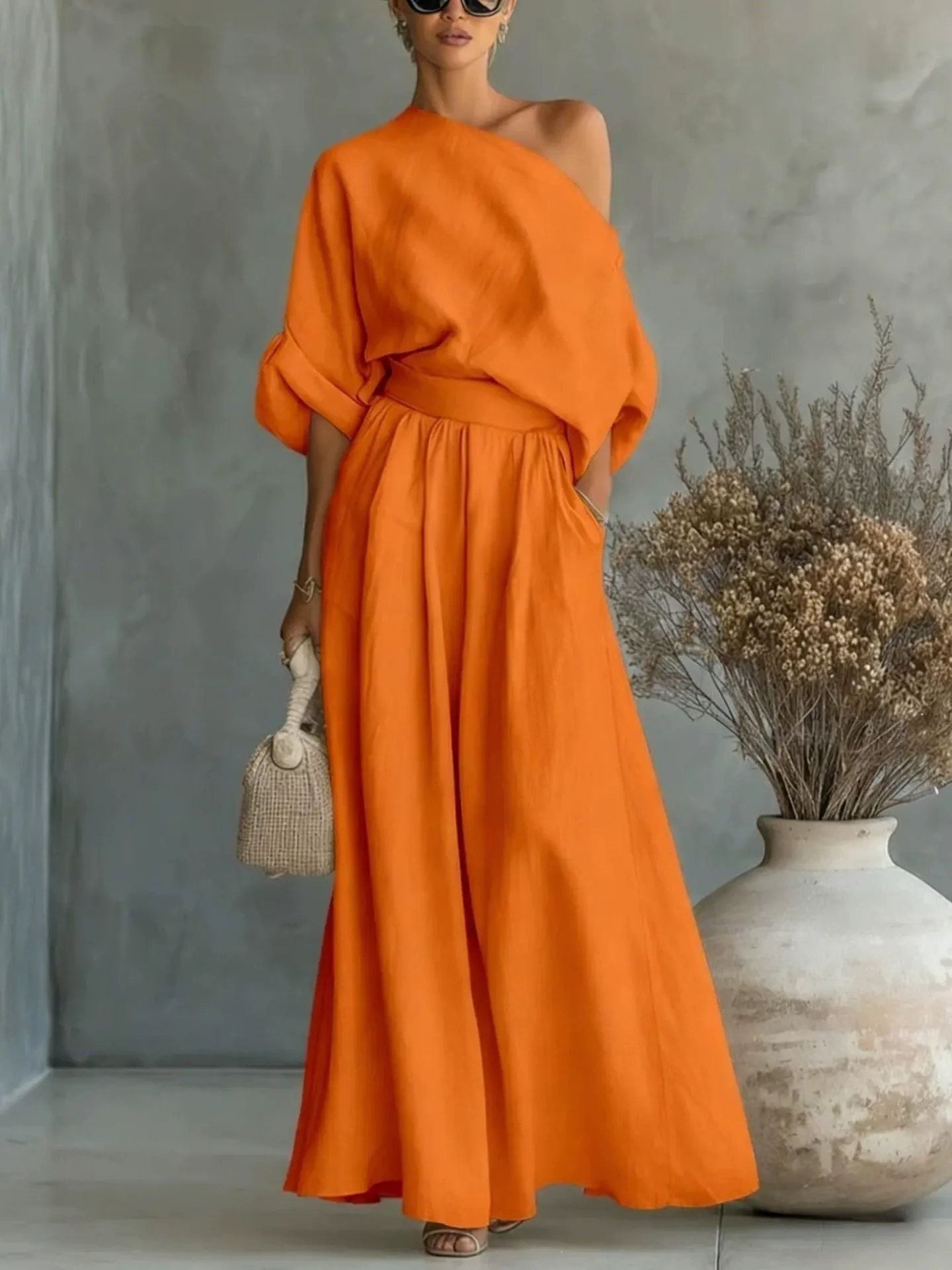Full Size One Shoulder Top and Wide Leg Pants Set Plus Size, image 11