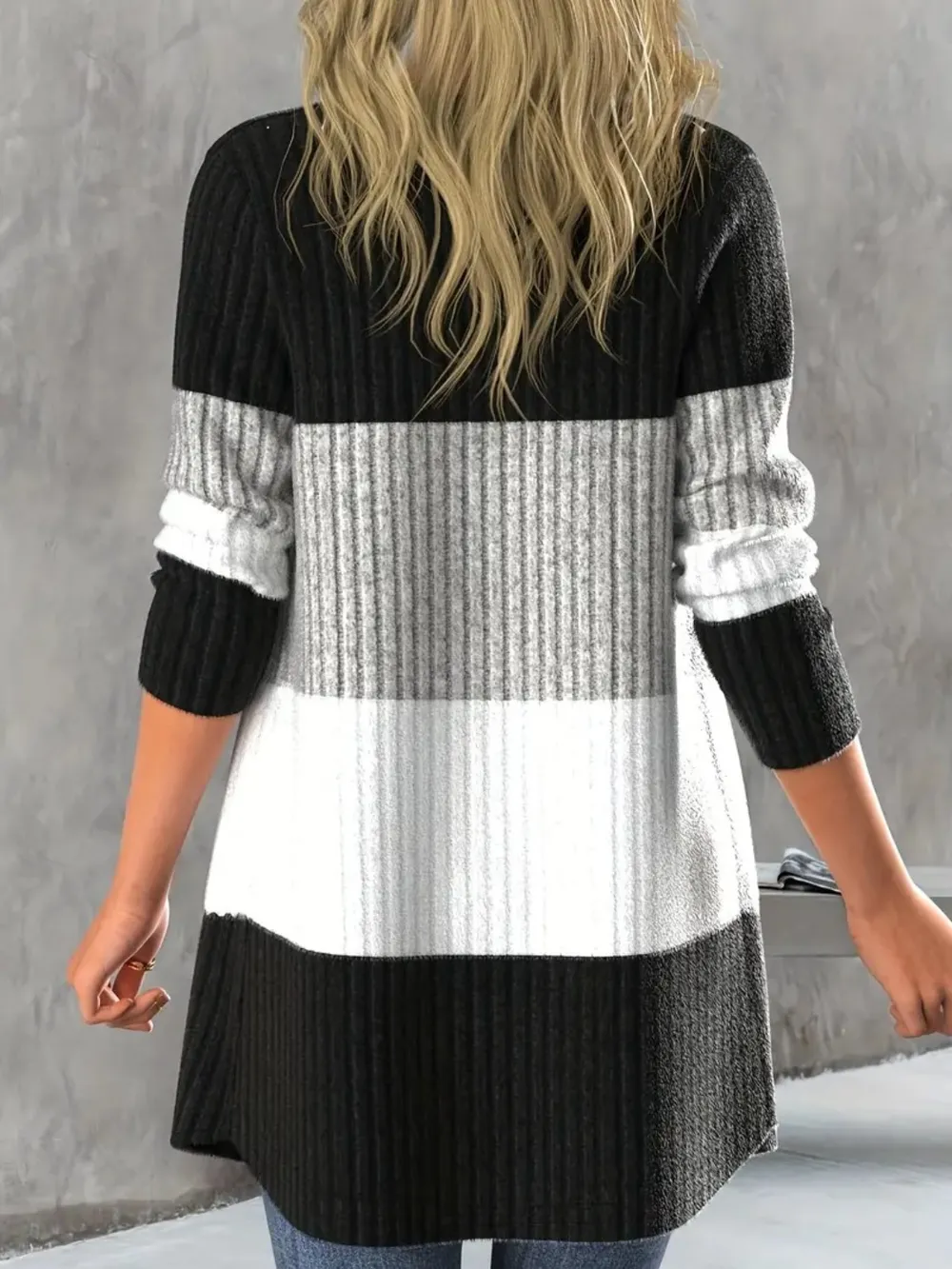 Color Block Open Front Long Sleeve Cardigan, image 2