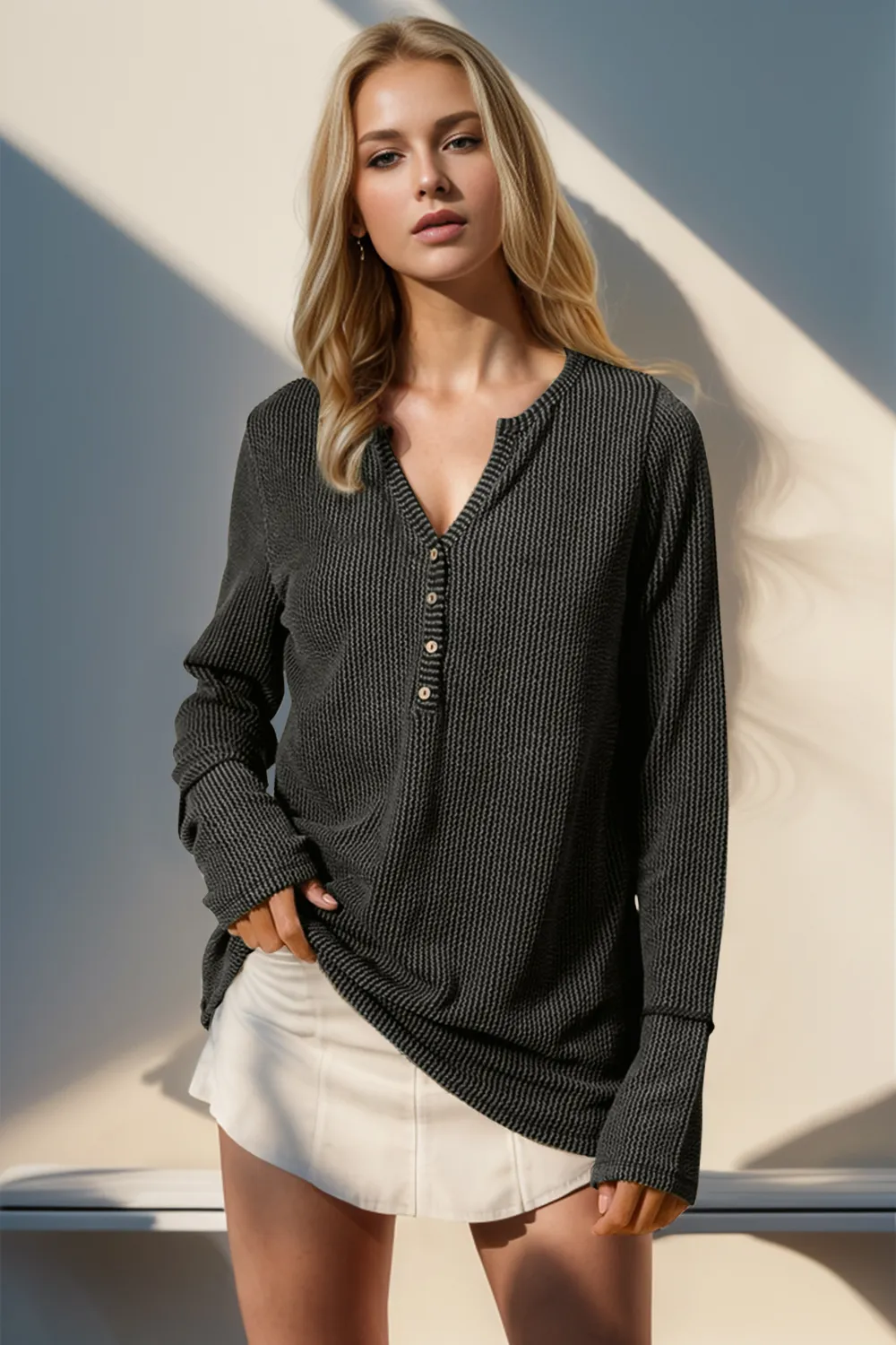 Full Size Notched Thumbhole Long Sleeve T-Shirt, image 20