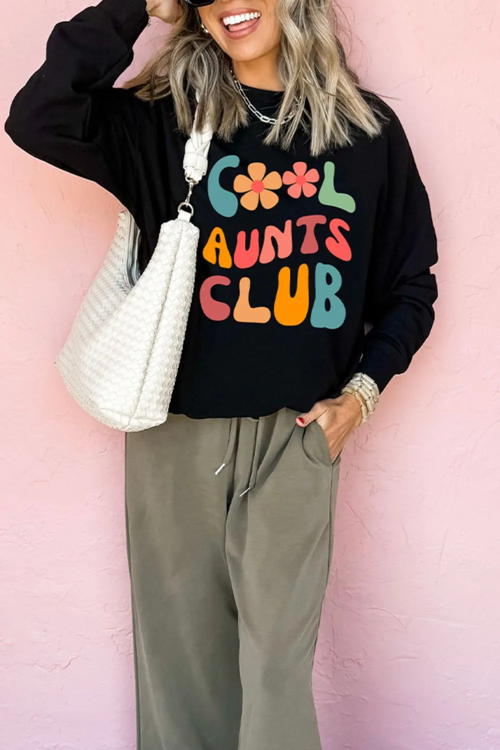 Letter Graphic Round Neck Long Sleeve Sweatshirt, image 3