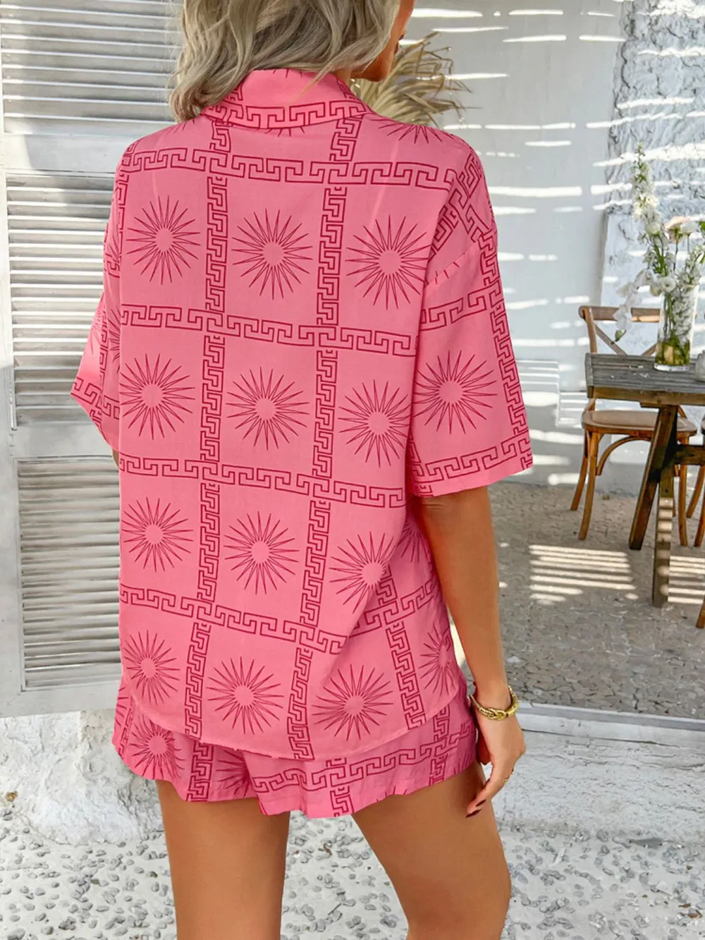 Printed Button Down Shirt and Shorts Set, image 17