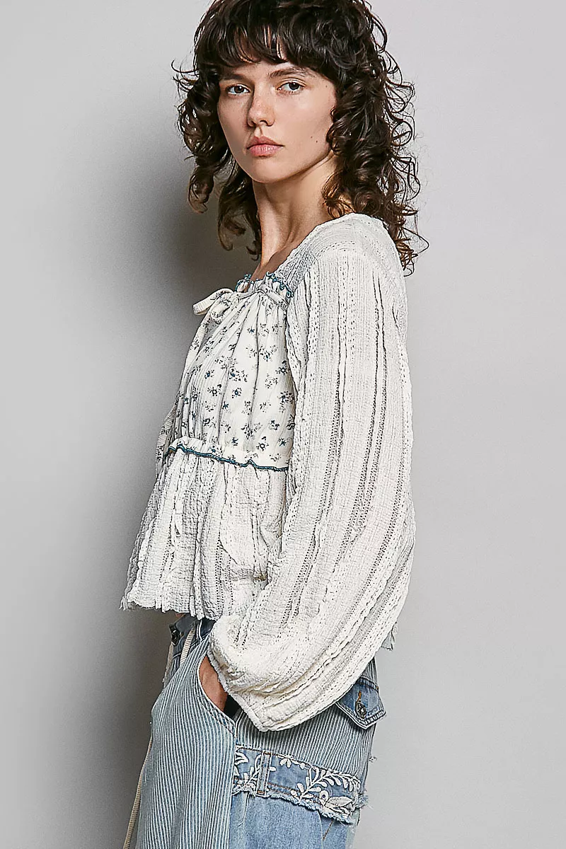 Square Neck Lace Long Balloon Sleeve Top, image 3