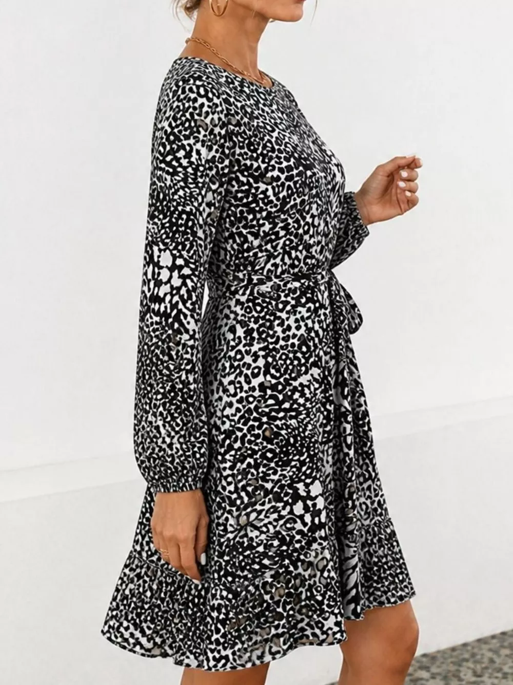 Animal Print Round Neck Mini Dress, image 4