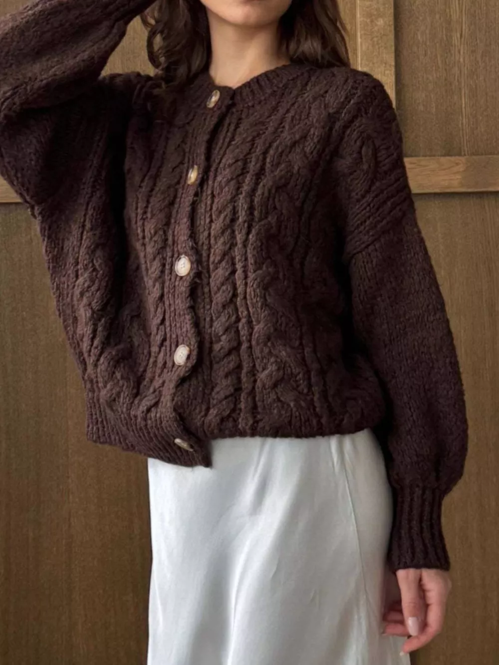Cable Knit Button-Down Cardigan, image 8