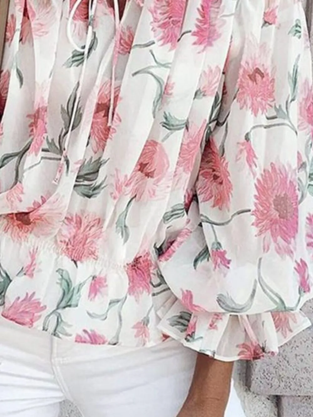 Off-Shoulder Floral Print Blouse, image 6