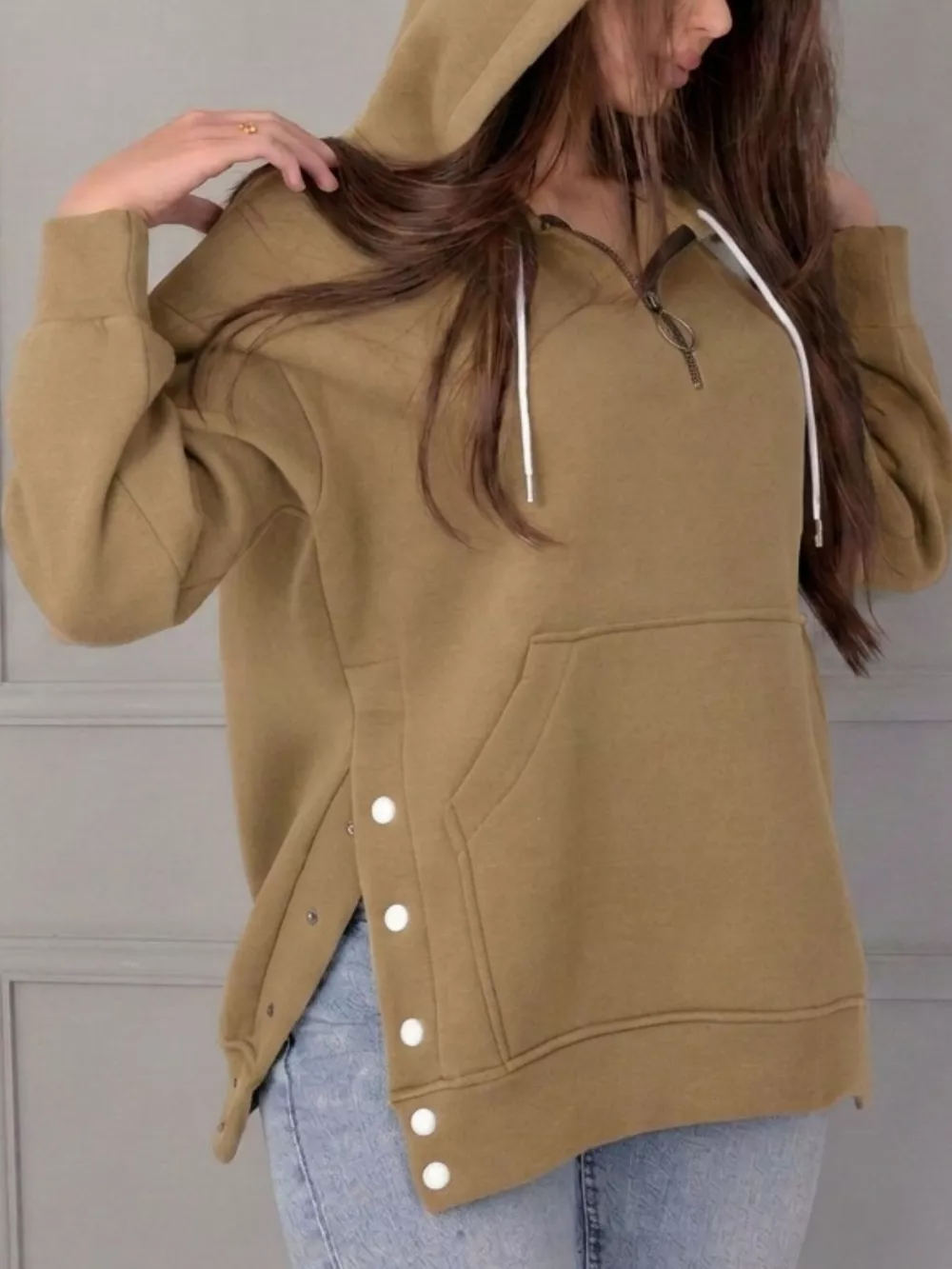 Side Snap Quarter-Zip Hoodie, image 8