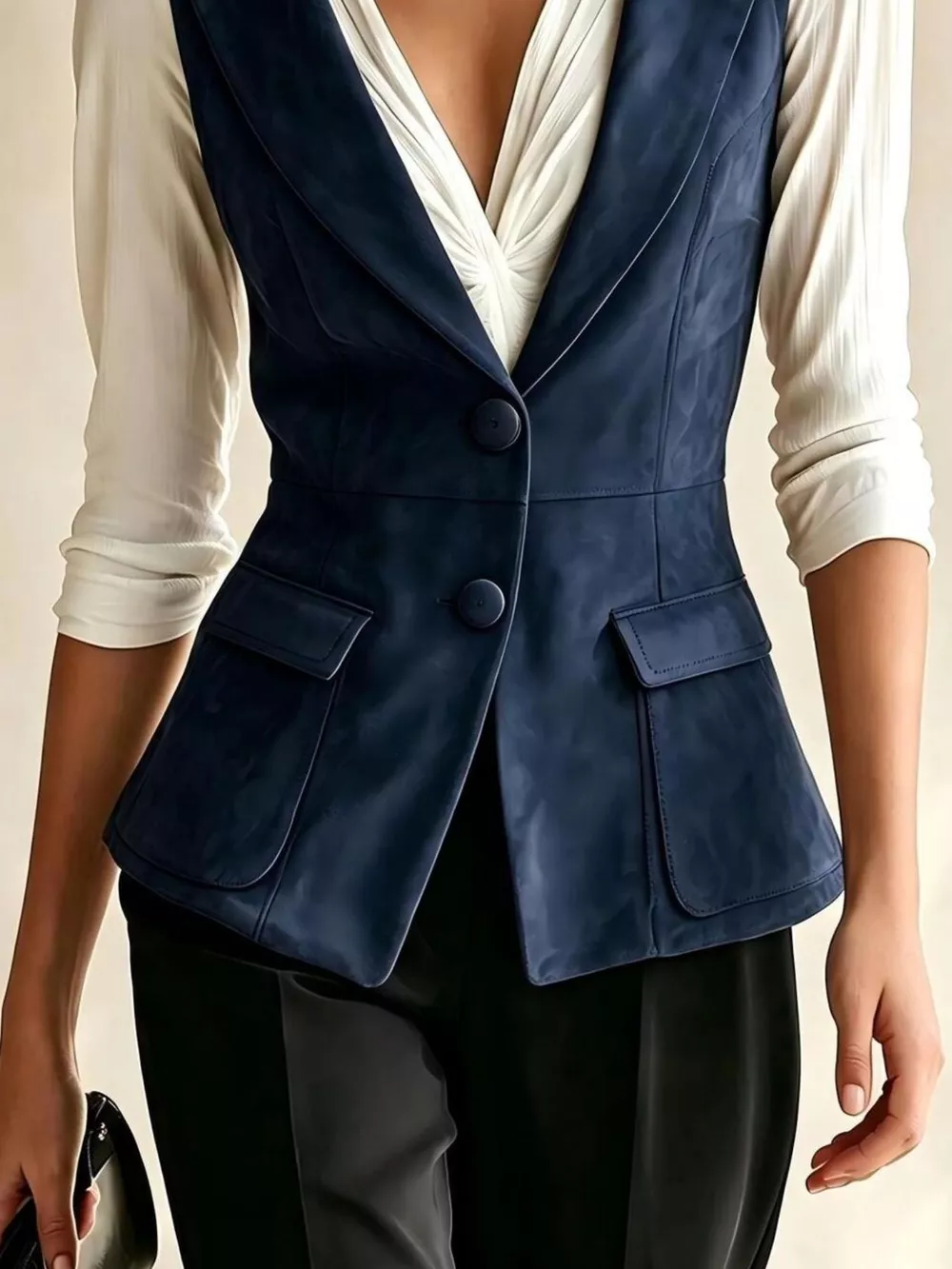 Button-Front Closure Suede Vest Coat, image 7