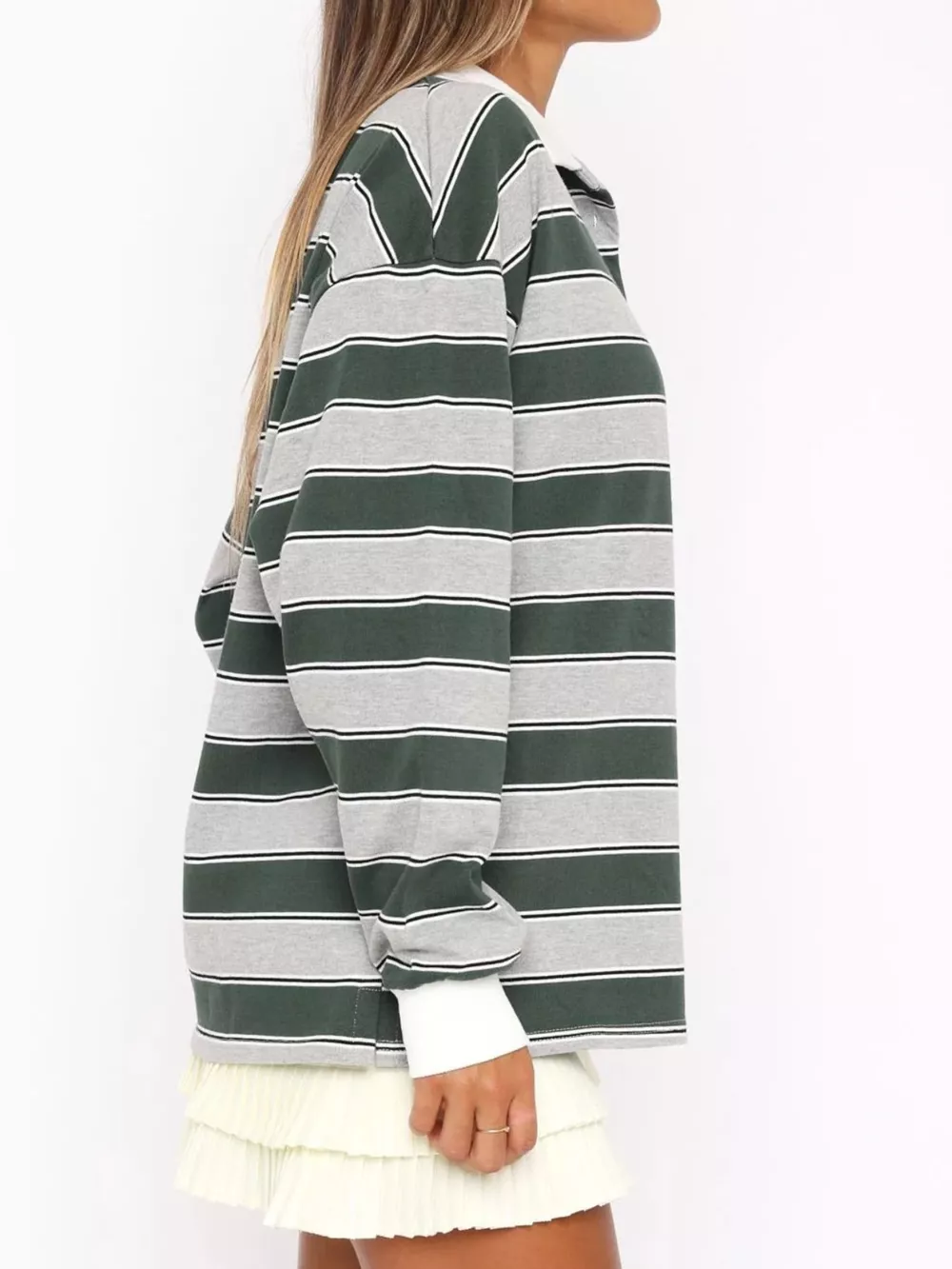 Striped Button Detail Long Sleeve Polo, image 8