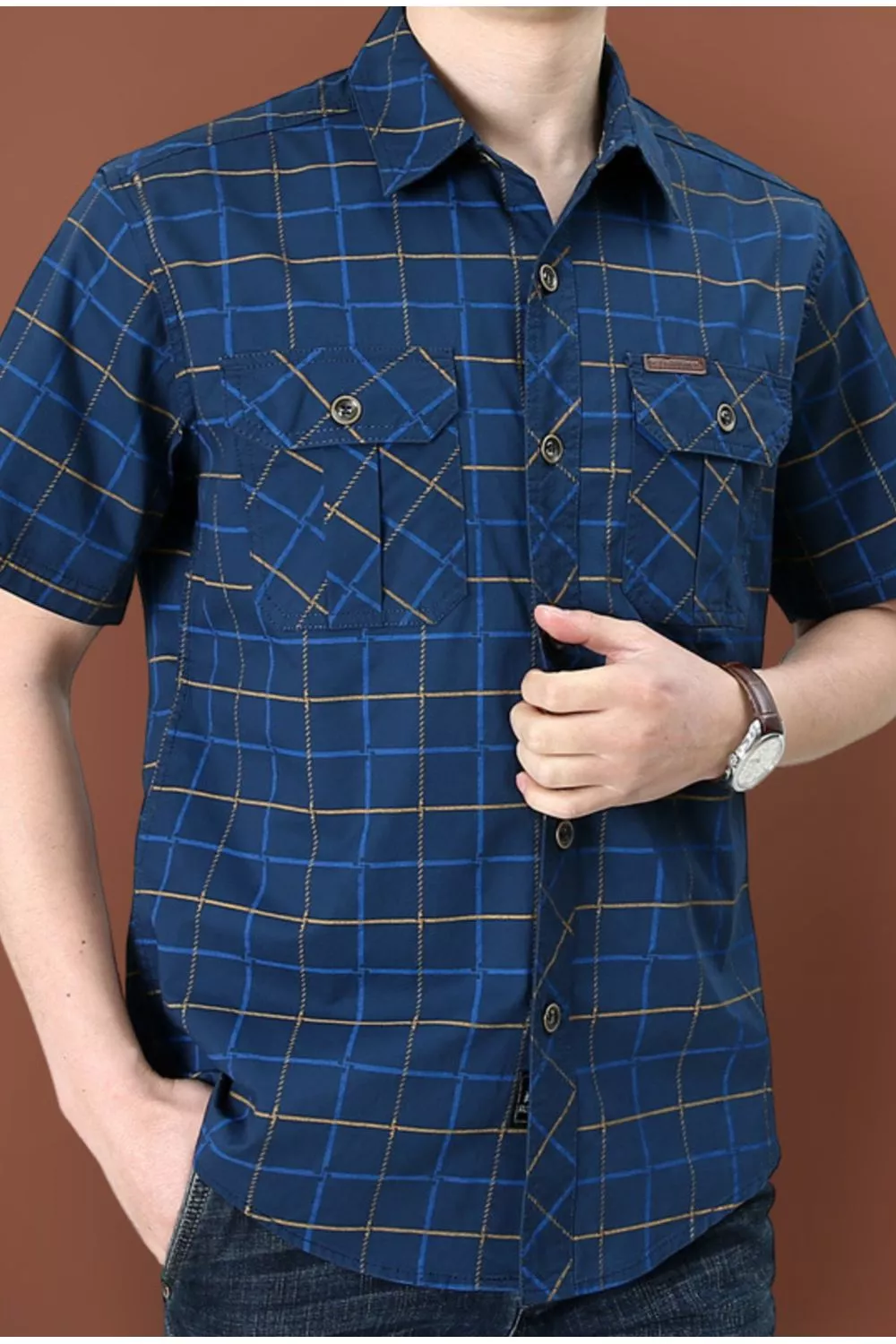Men's Plus Size Casual Plaid Short Sleeve Shirt, image 4