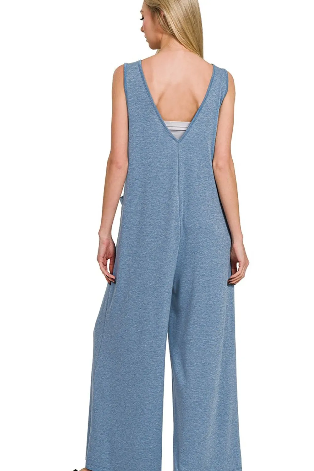 French Terry Deep V Neck Jumpsuits, image 2