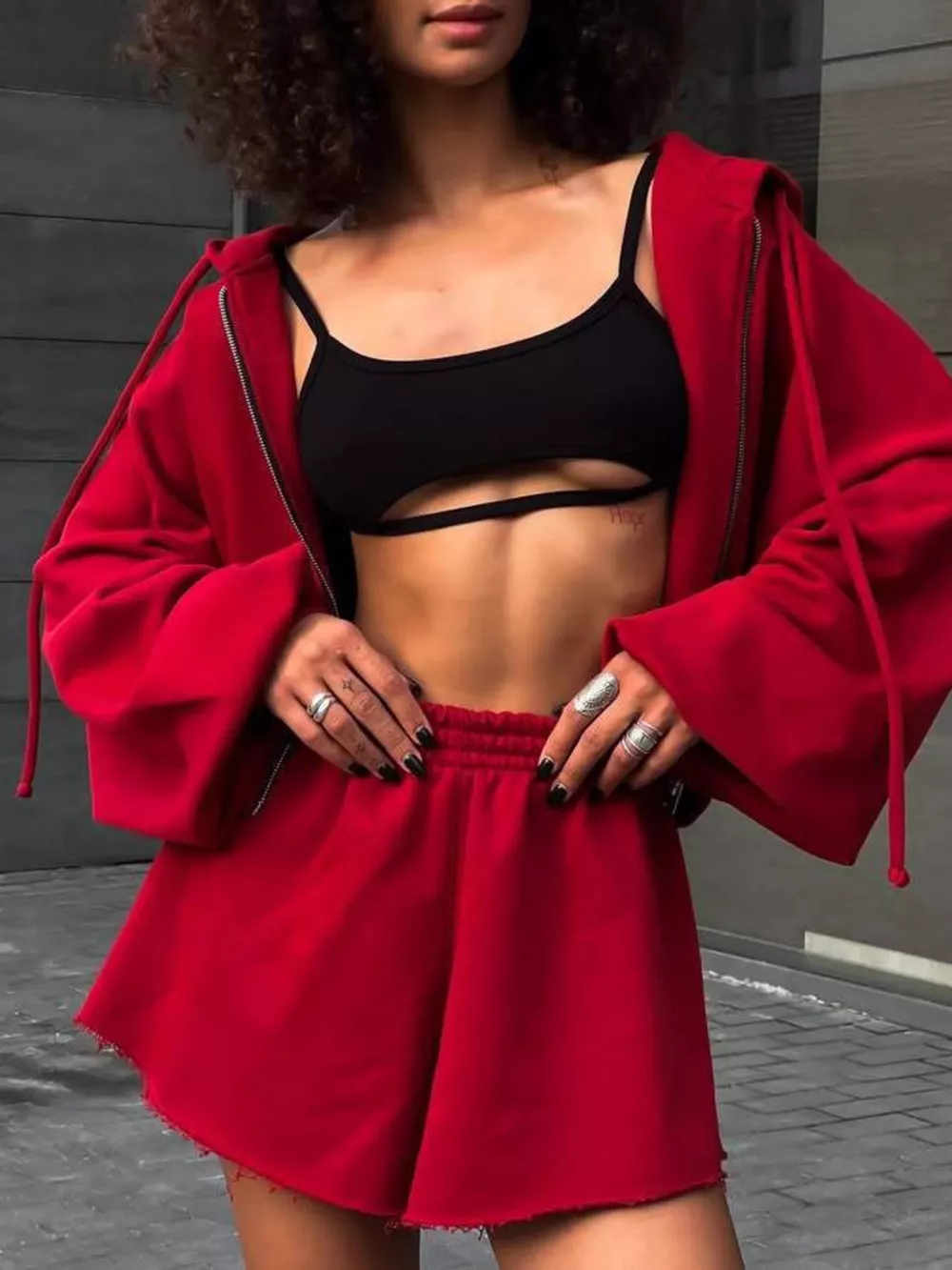 Zip Up Long Sleeve Outerwear and Shorts Set, image 19