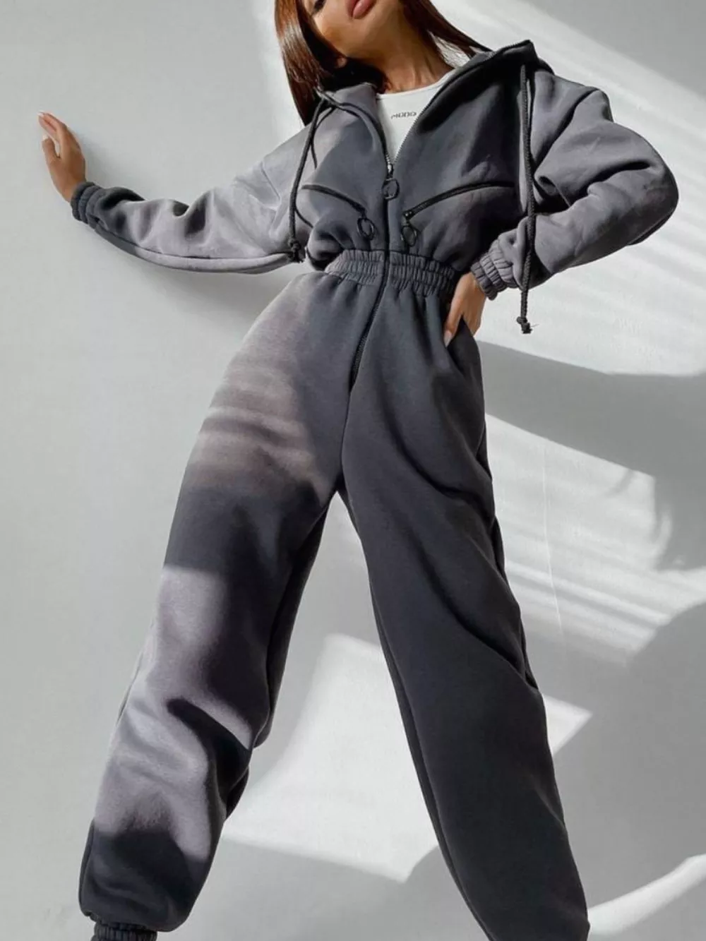 Hooded Zip-Up Long Sleeve Jumpsuit, image 12
