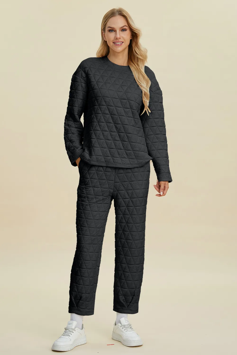 Full Size Texture Round Neck Long Sleeve Top and Pants Set, image 14