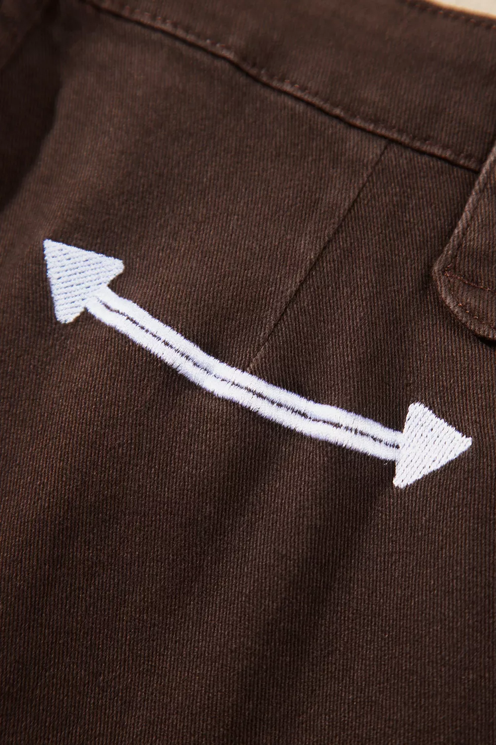 Western Colorblock Pockets Button Fly Decorative Belt Loops Straight Leg Jeans, image 7