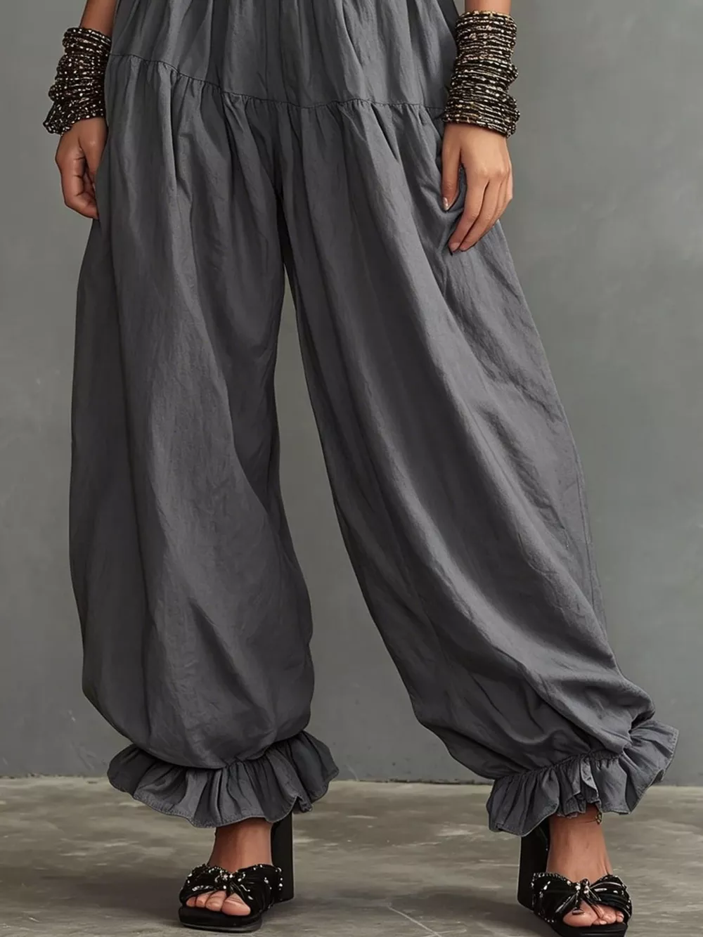 Full Size Smocked Ruffle Hem Wide Leg Pants Plus Size, image 11