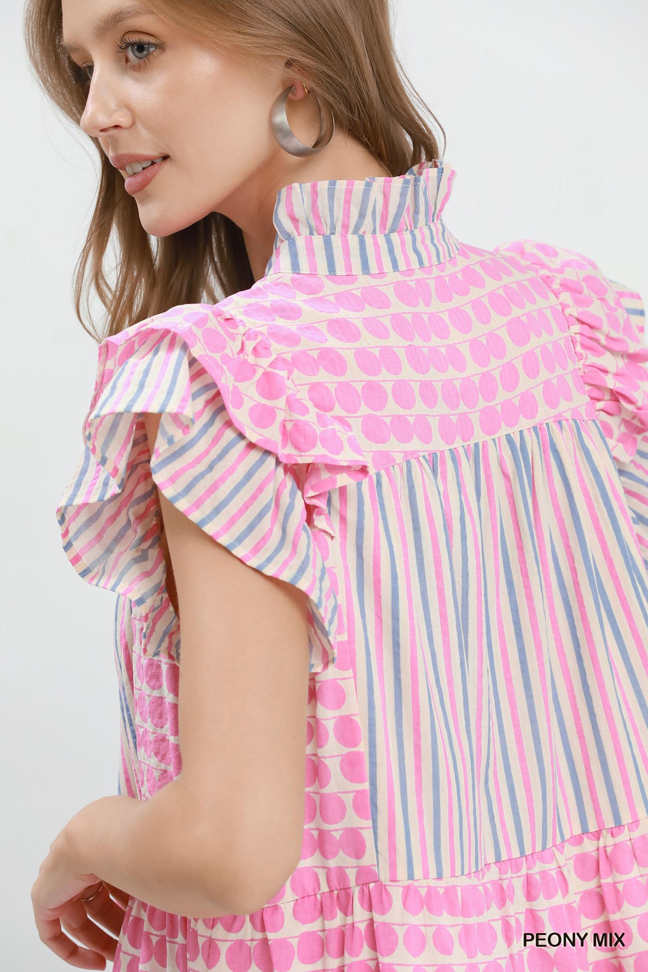 Mix Patchwork Flutter Sleeve Tiered Dress, image 5