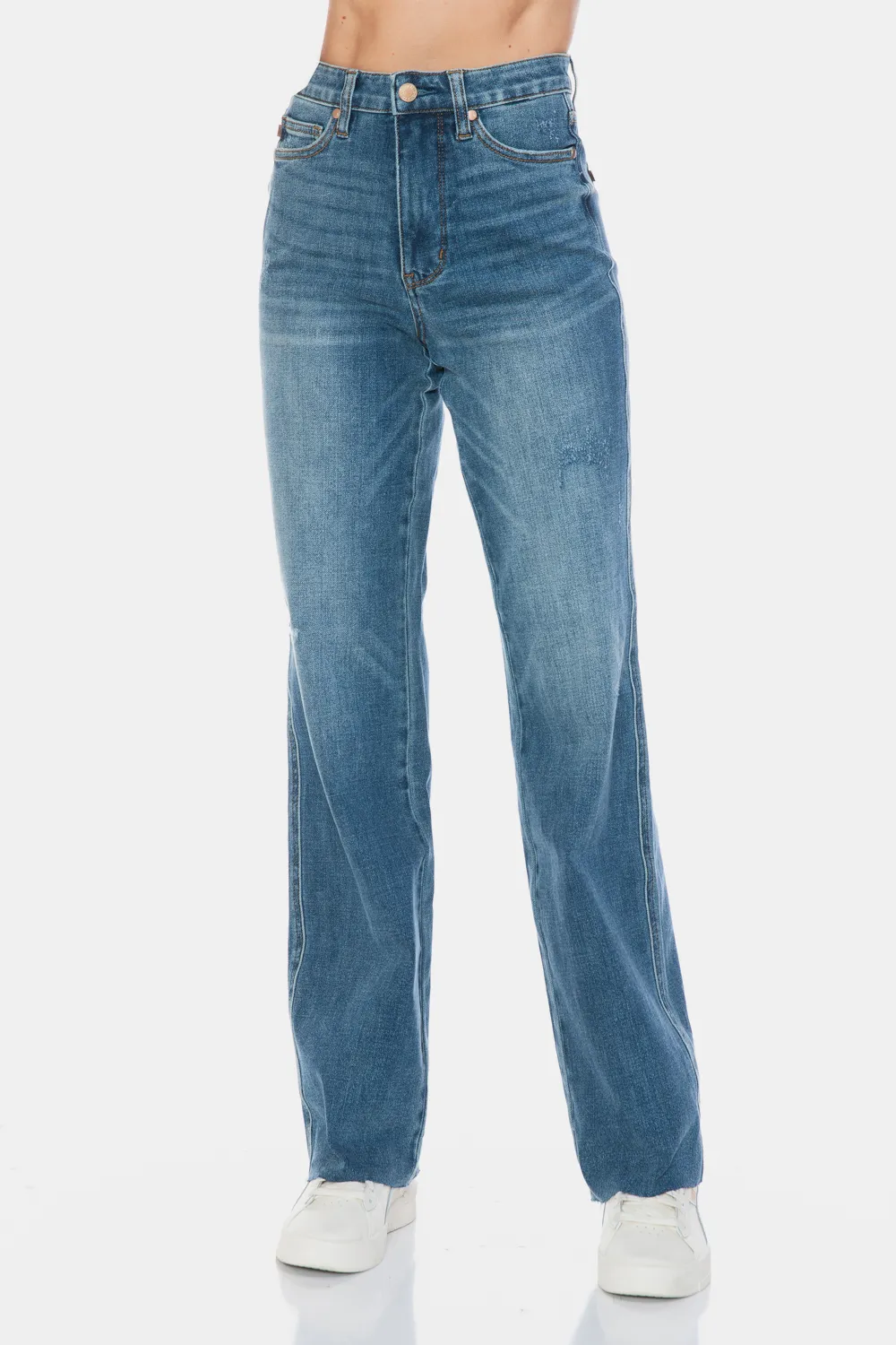 Full Size Tummy Control Cut Raw Hem Straight Jeans, image 10