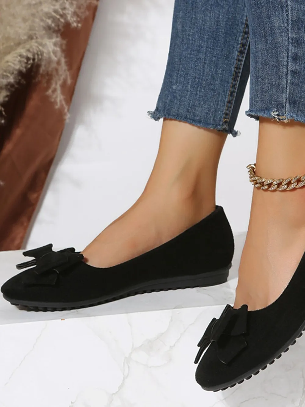 Bow Solid Color Round Toe Flat Slip-Ons, image 5