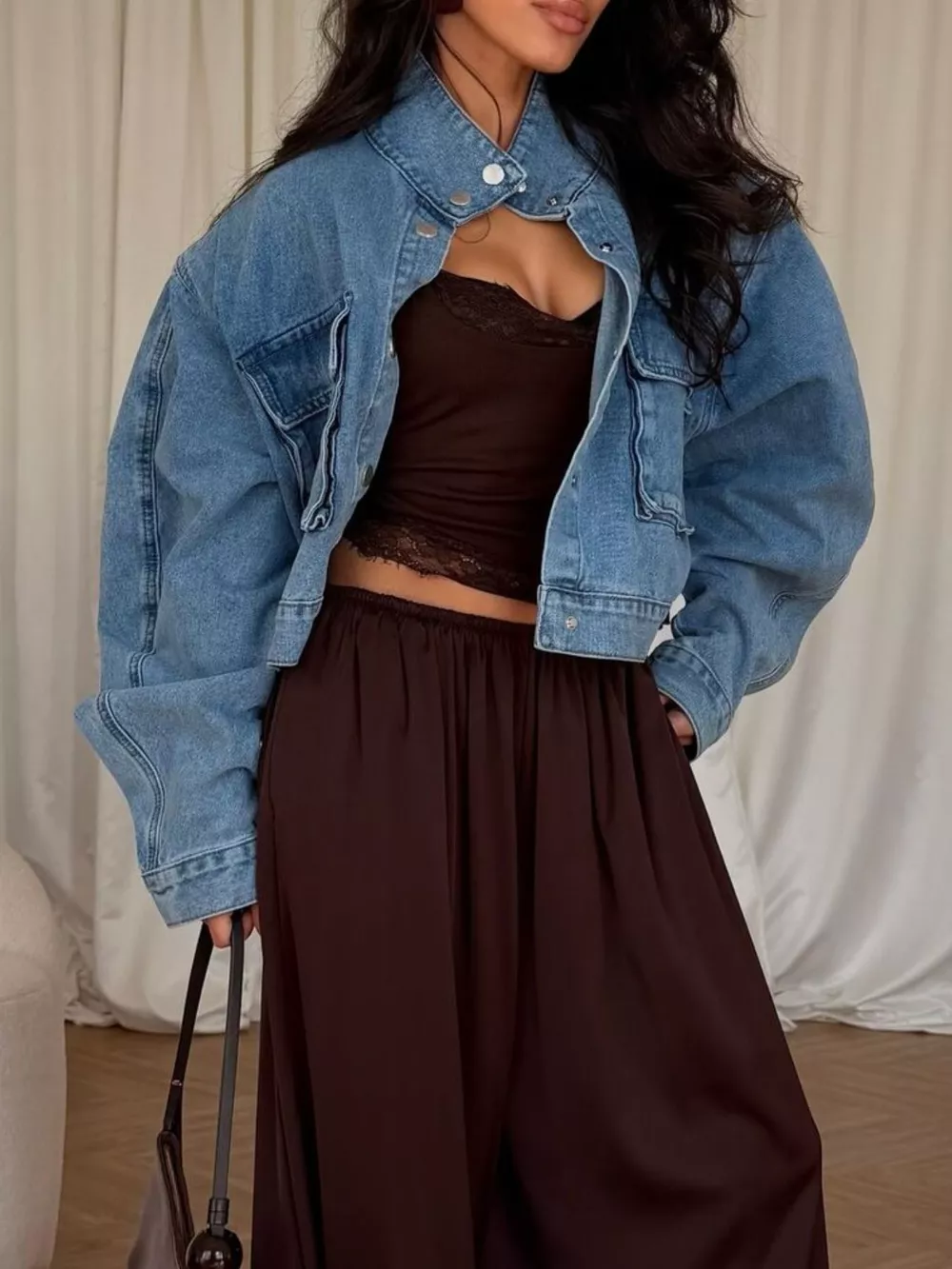 Oversized Utility Cropped Denim Jacket, image 4