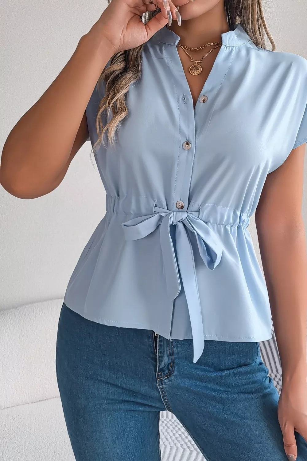 Tie Waist Button-Down Shirt, image 5
