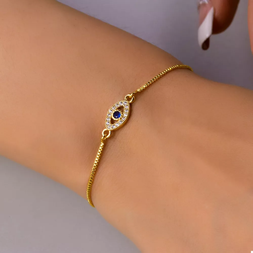 18K Gold-Plated Evil Eye Adjustable Bracelet, image 8