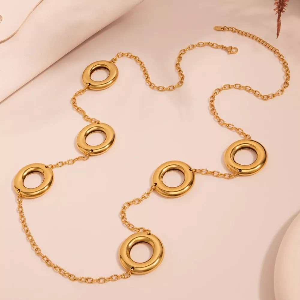 18K Gold-Plated Circle Chain Statement Necklace, image 6