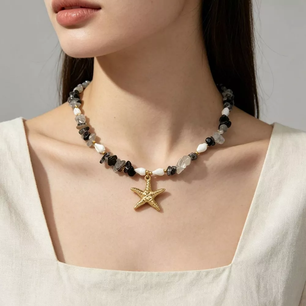 Bohemian Starfish Pendant Collarbone Necklace, image 3